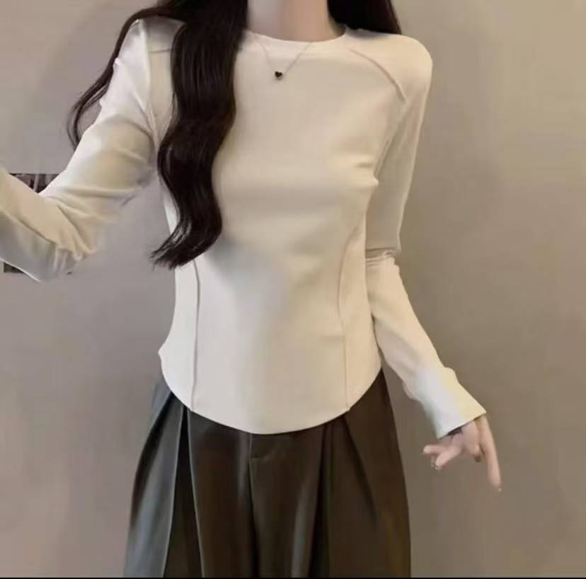 磨毛纯色秋冬保暖女厚款冬季卫衣时尚圆领简约鱼骨