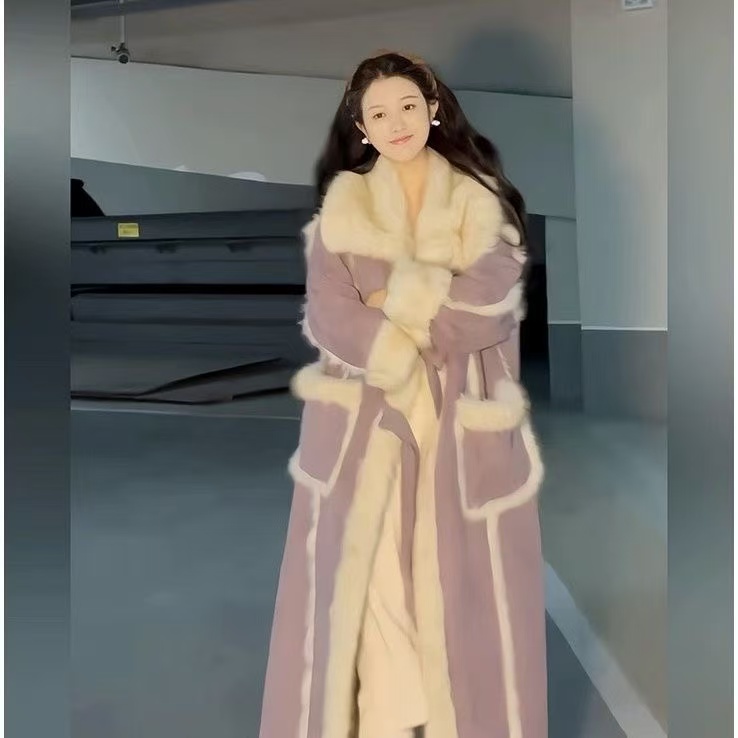 人造皮草 香风长款毛呢外套奢华冬季新款冬装加厚大衣女装