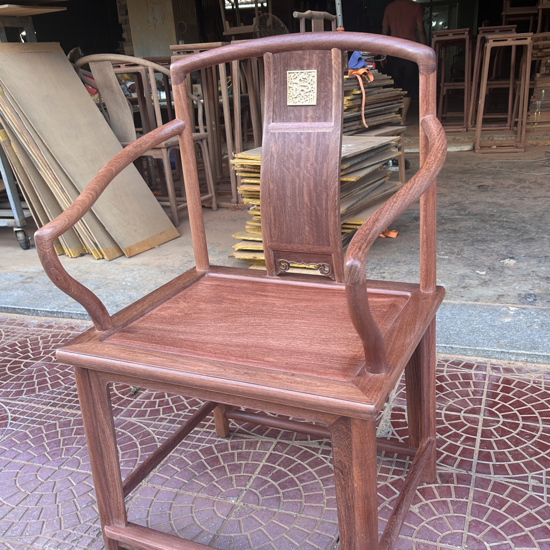 南宫官帽椅新中式餐椅桌椅古典禅意缅甸花梨（大果紫檀）