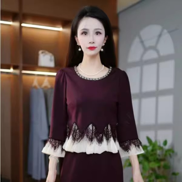 年轻妈妈法式减龄大气修身优雅气质时尚收腰显瘦假两件洋气连衣裙