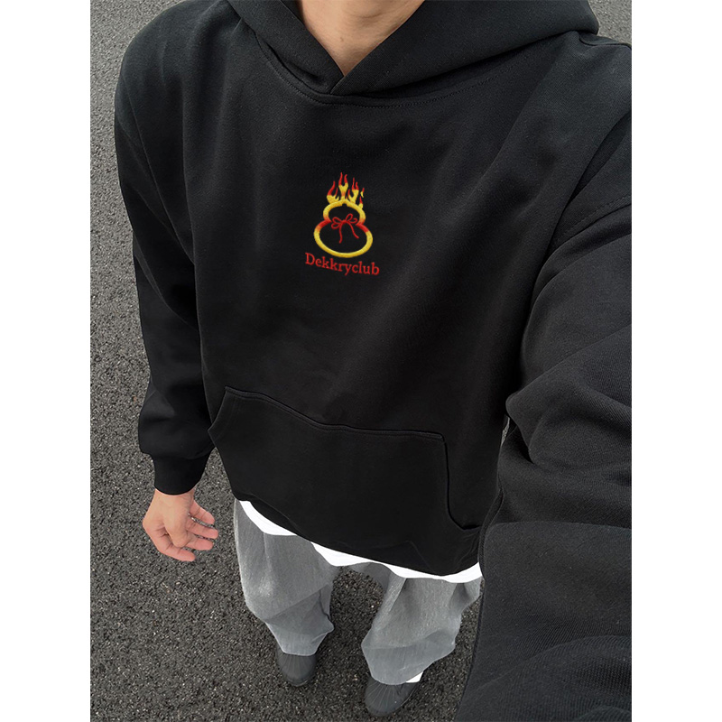 美式创意个性火苗字母印花连帽卫衣男秋冬季百搭宽松休闲情侣上衣