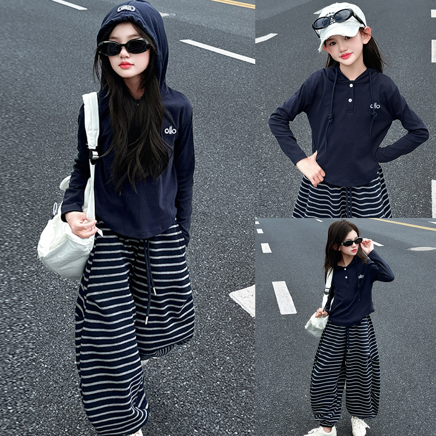 女童秋装连帽上衣潮酷穿搭女大童帽衫套装超好看的儿童初秋季衣服