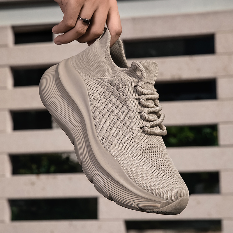 透气休闲健步鞋新款走路厚底弹力情侣网面鞋跑步轻便百搭飞织鞋子
