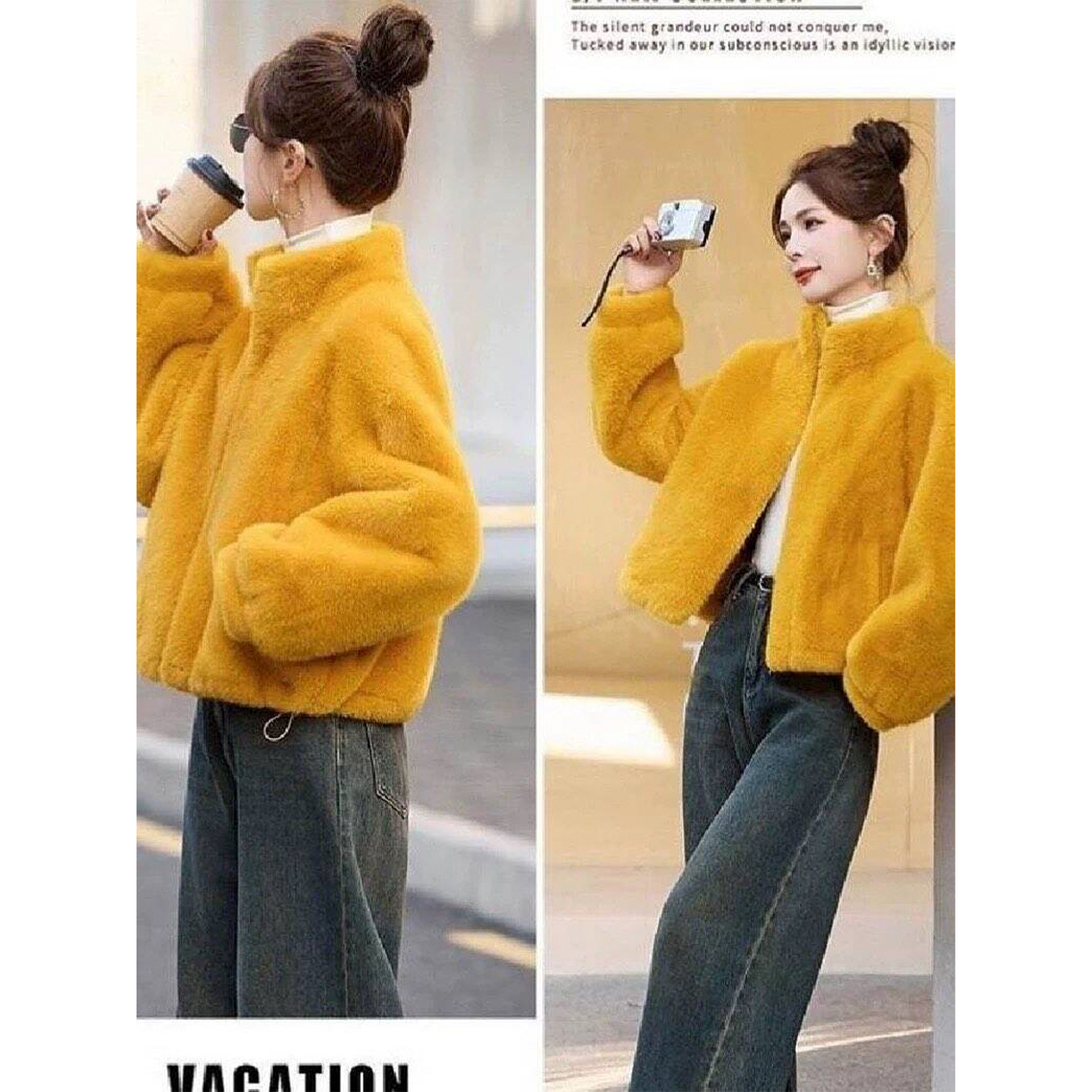 拉夏贝尔皮毛一体短款加厚外套女2025年冬季毛毛立领时尚宽松上衣