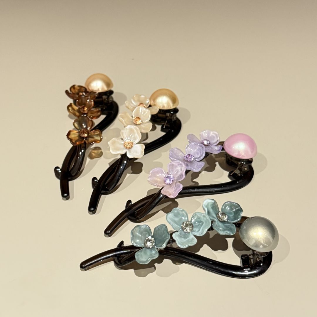 气质盘发扭扭夹子头发抓夹女后脑勺高级感花朵发夹头饰一字夹发卡