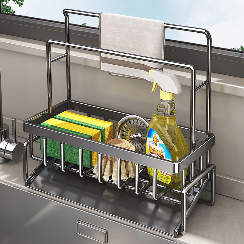 厨房置物架收纳沥水架免打孔多功能抹布架子水龙头水槽边神器