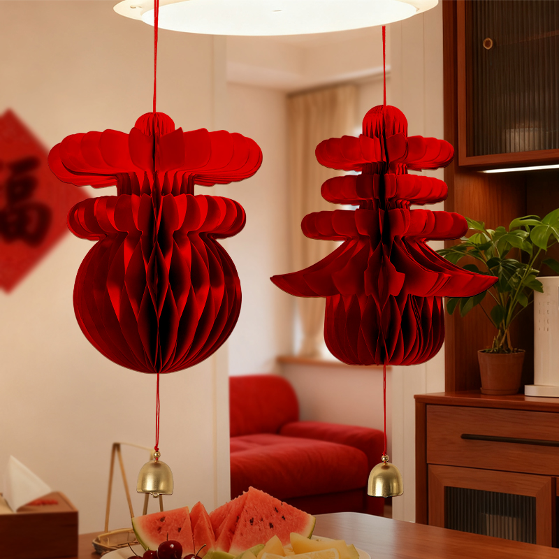 2026年新年立体春字吉字灯笼蜂窝挂件装饰品房门壁挂乔迁春节布置