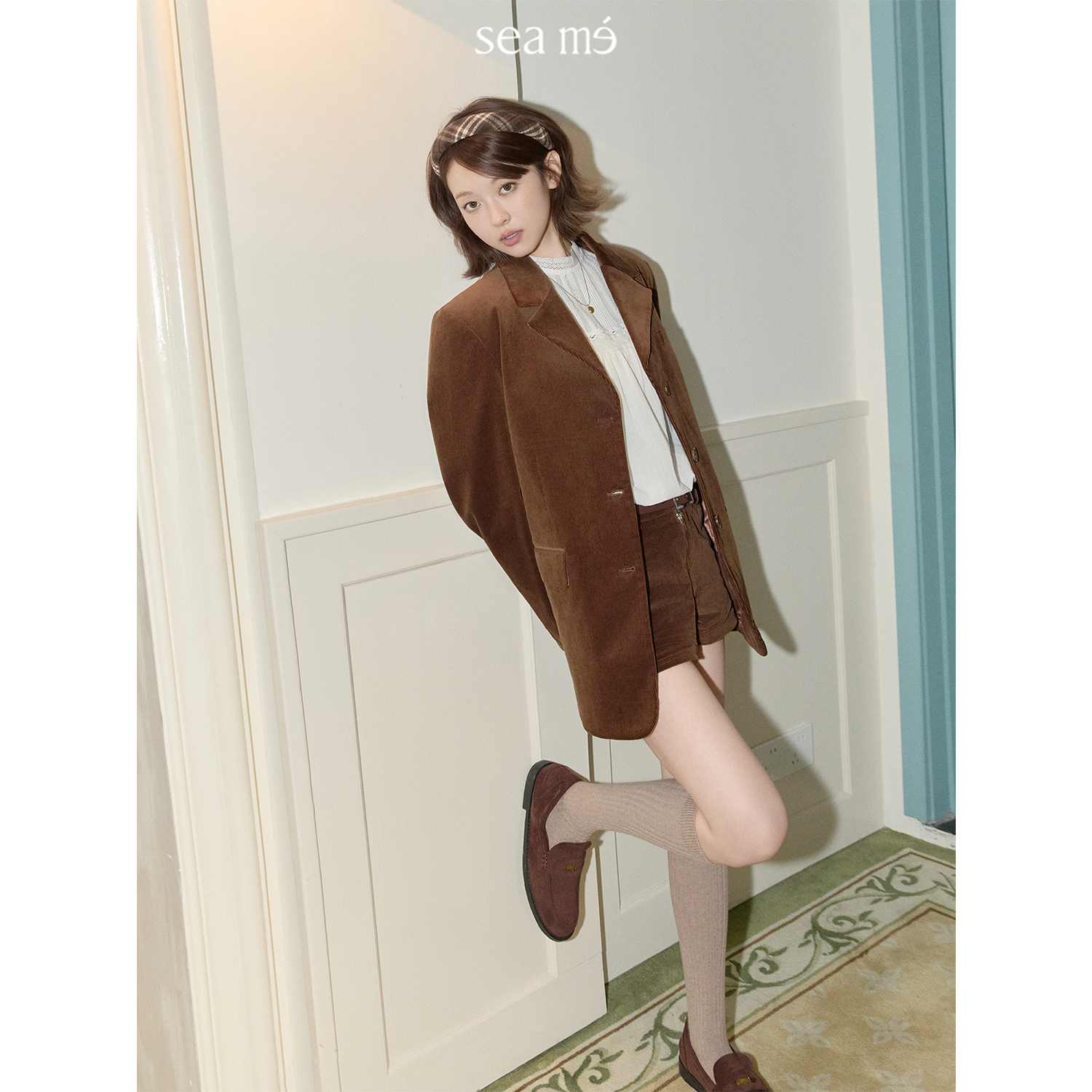 Seame汐觅【晨曦】鱼嘴领设计廓形灯芯绒西装外套女复古韩系上衣