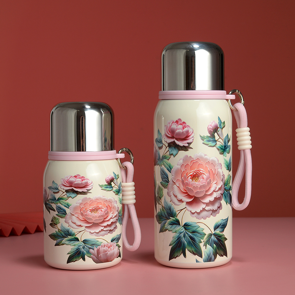 爆款316国色天香牡丹轻奢复古保温杯户外便携保温保冷大容量水杯