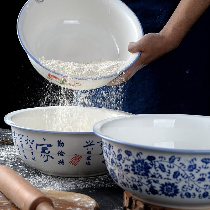 和面盆家用大号发面盆揉面盆晒酱盆中式瓷盆厨房老式活面盆复古