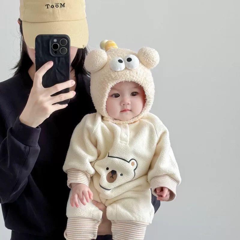 婴儿帽子秋冬款超萌卡通球球包头帽男童女宝宝冬天保暖毛线护耳帽