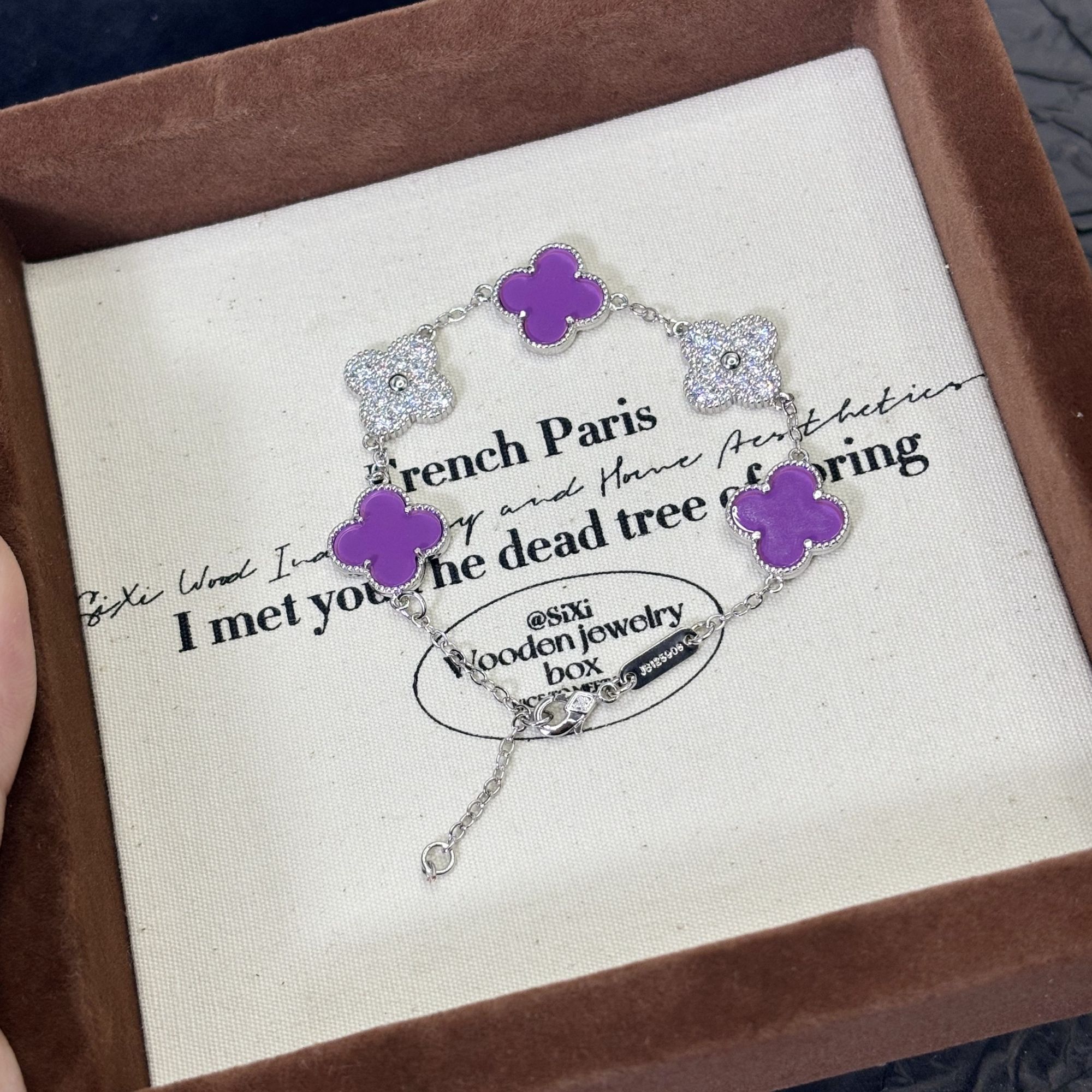 铜合金合成锆石手链  清新紫色幸运四小草手链精致个性气质手饰