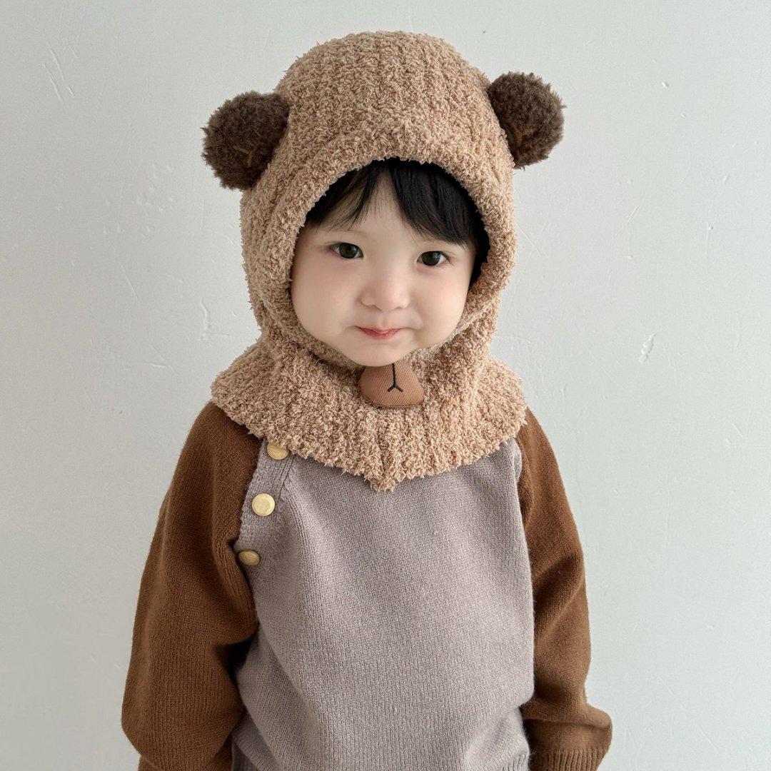 婴幼儿卡通防风保暖围脖一体秋冬季男女童护脸护耳宝宝针织帽子