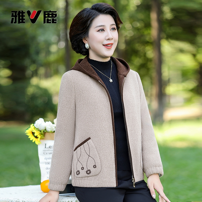 雅鹿秋冬夹棉新款妈妈装外套加厚中老年女洋气保暖休闲外套D25120