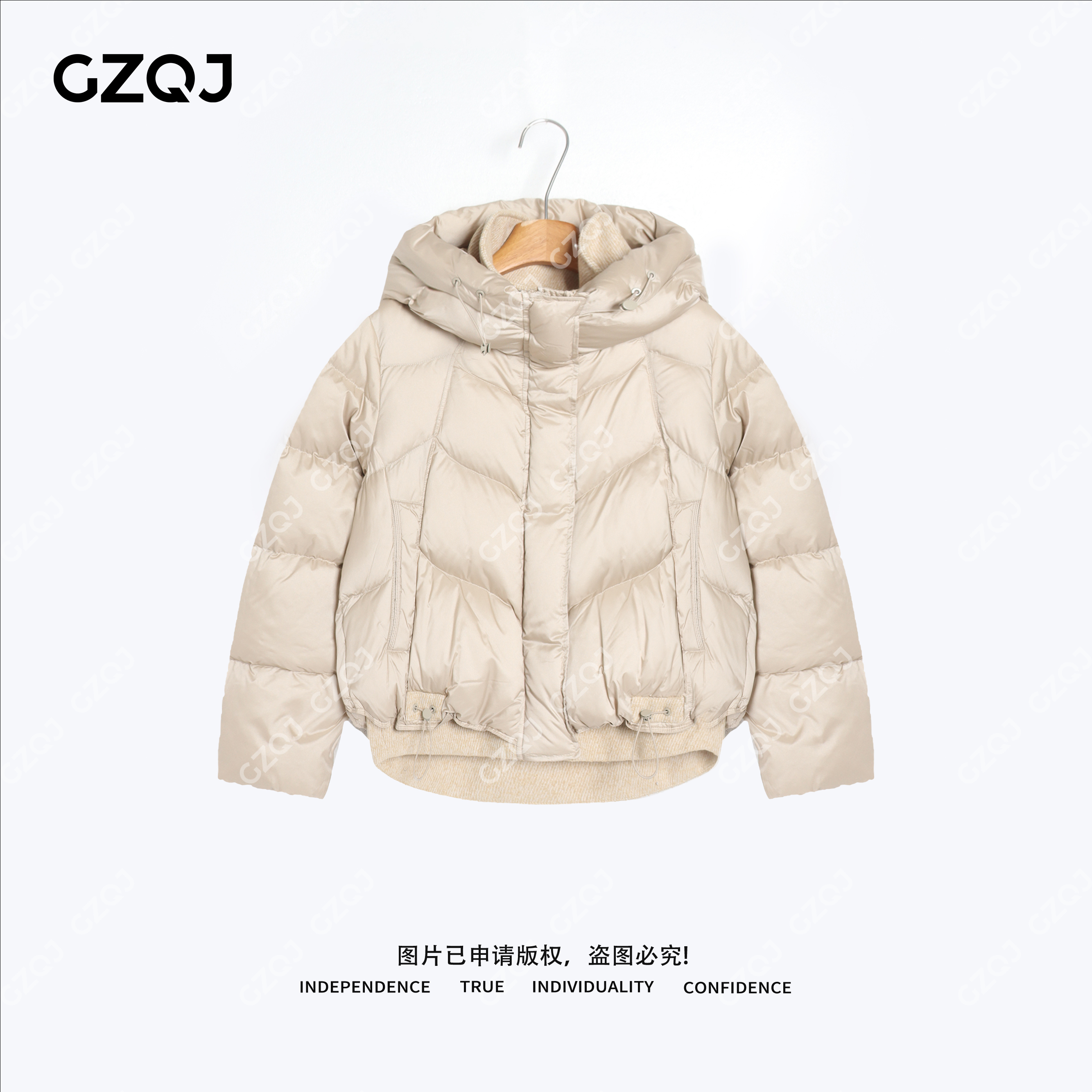 老琴私服【都市暖核】90白鸭绒时尚潮流连帽羽绒服外套女冬款 8023