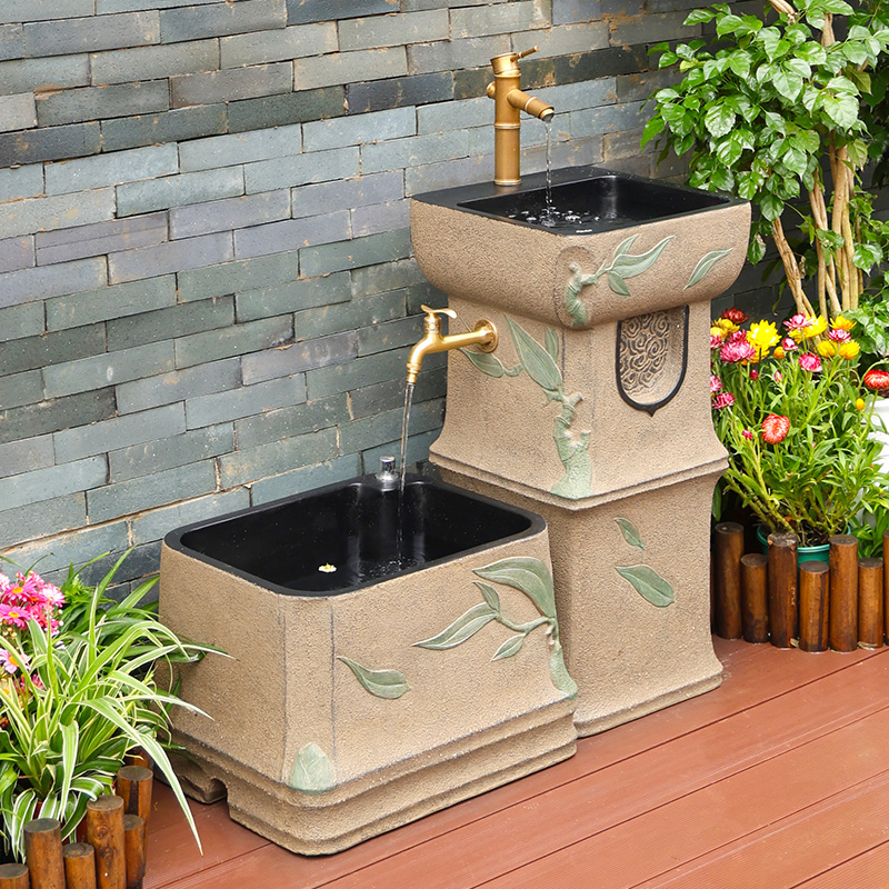 户外立柱中式庭院洗手盆一体式室外拖把池阳台室外洗手盆庭院用