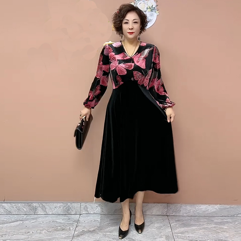 喜婆婆优雅减龄时尚洋气高品质连衣裙阔太太中式复古端庄拼接裙子