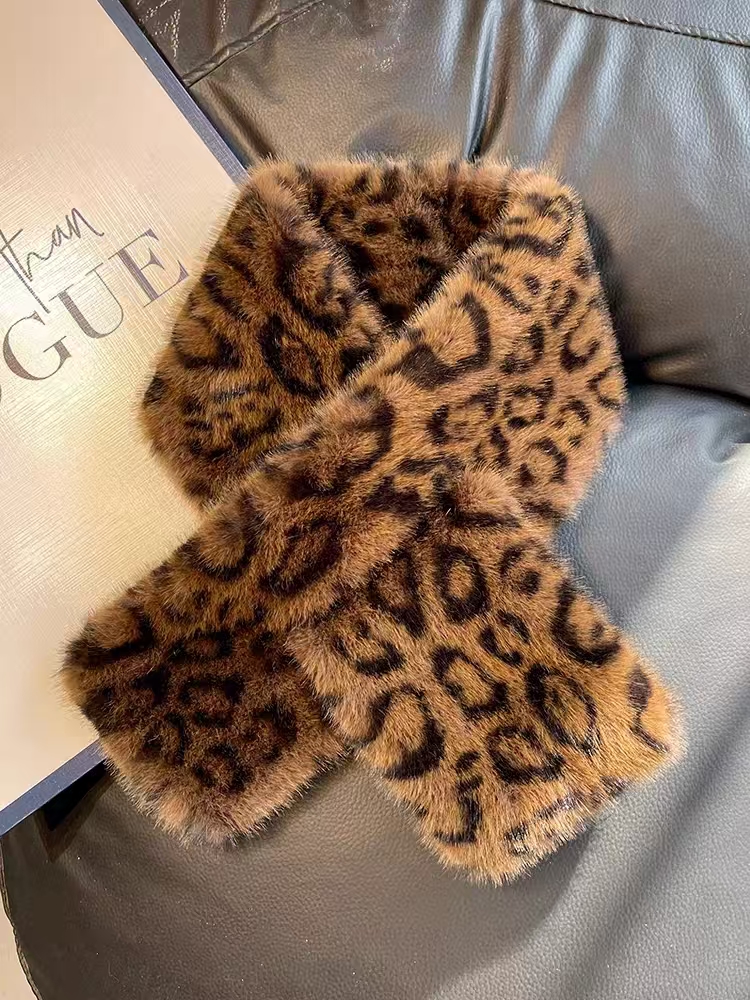 冬季新款豹纹围脖2025时尚百搭潮流保暖御寒加厚秋冬季毛绒围巾