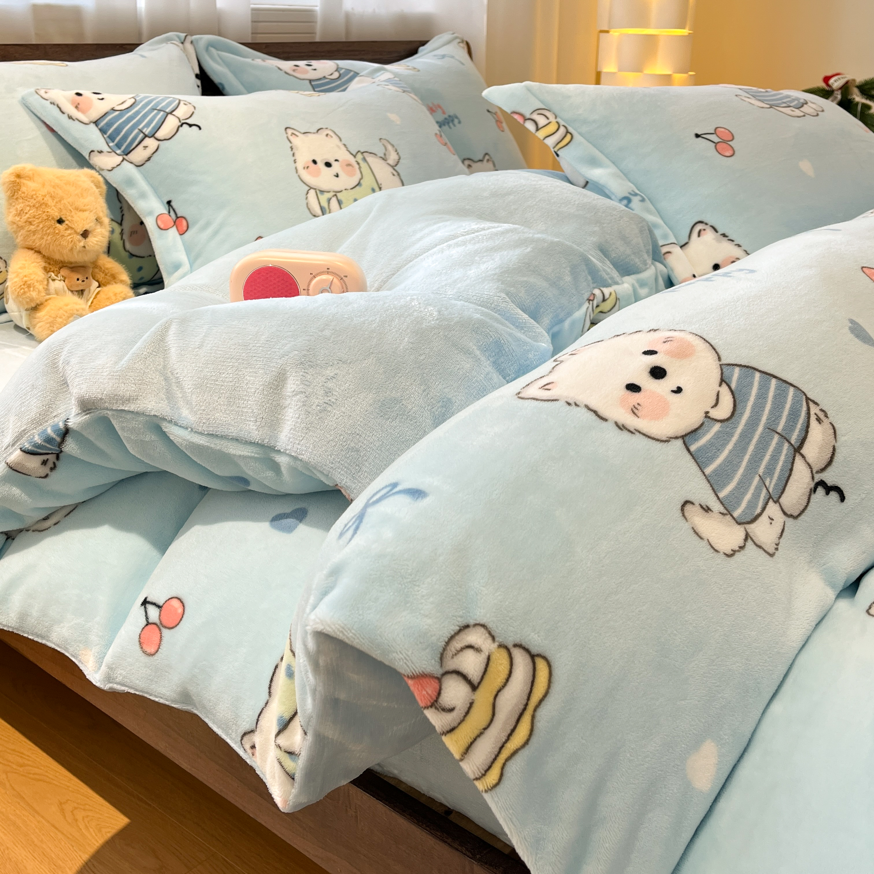 冬天床上牛奶绒四件套双面绒法兰珊瑚绒加厚被套床单冬季加绒三4