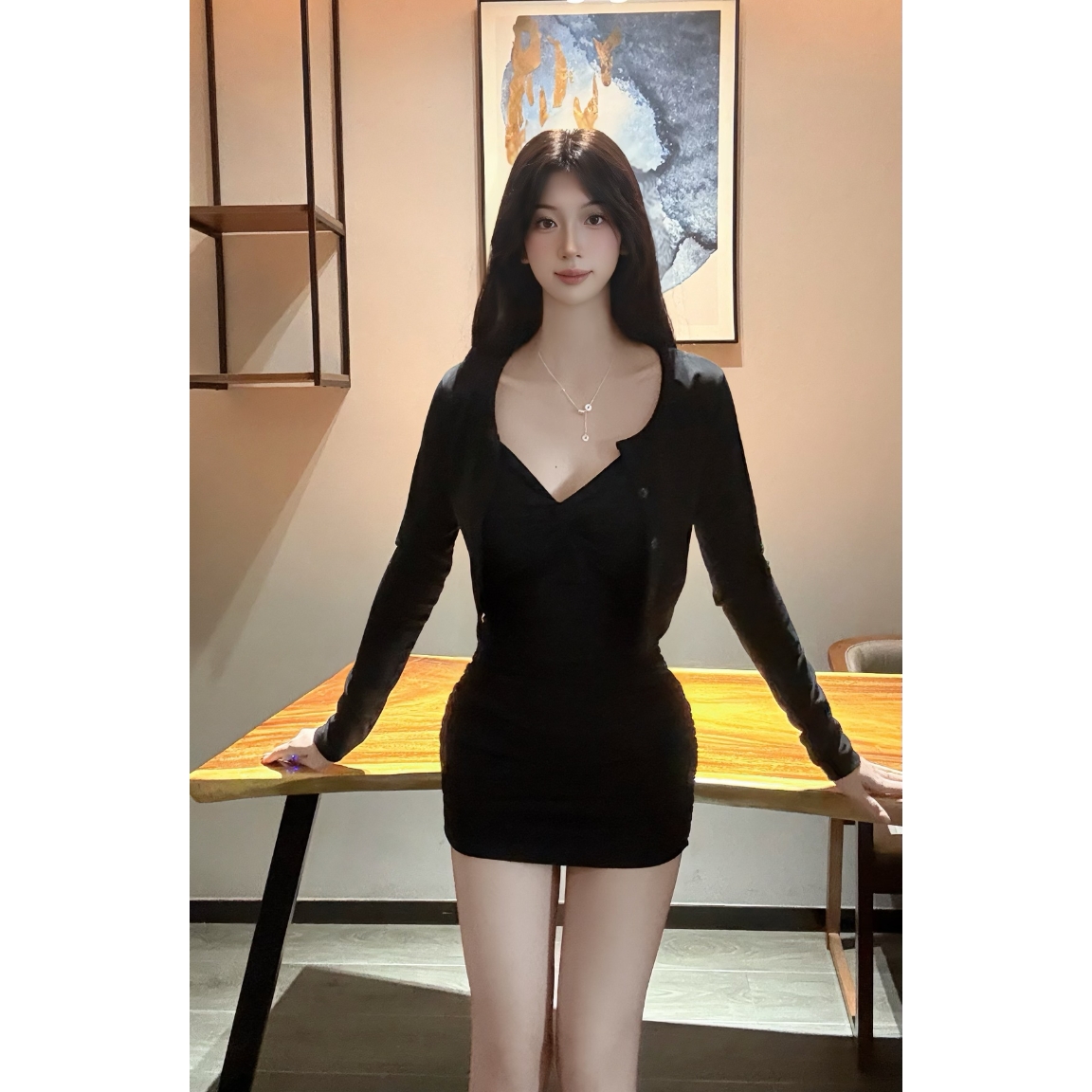 达令私服 纯欲风吊带包臀裙御姐名媛感搭披肩开衫两件套