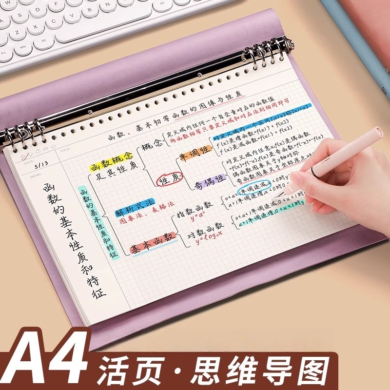 A4上翻软皮学生活页笔记本简约可拆卸a4空白网格思维导图记事本子
