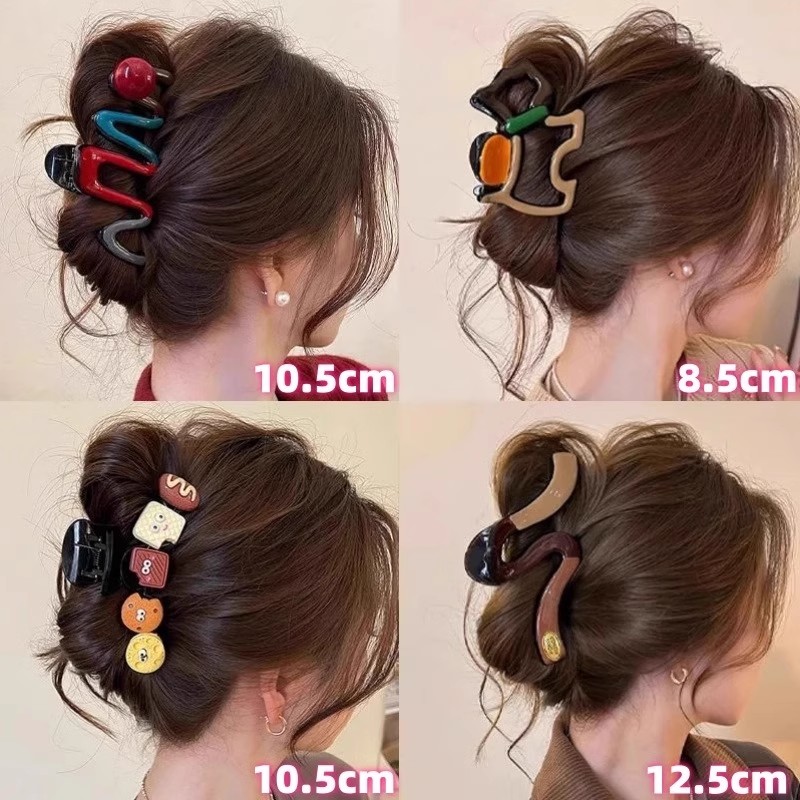 爆款抓夹网红新款发夹小众设计款波浪珍珠撞色抓夹大号后脑勺发卡