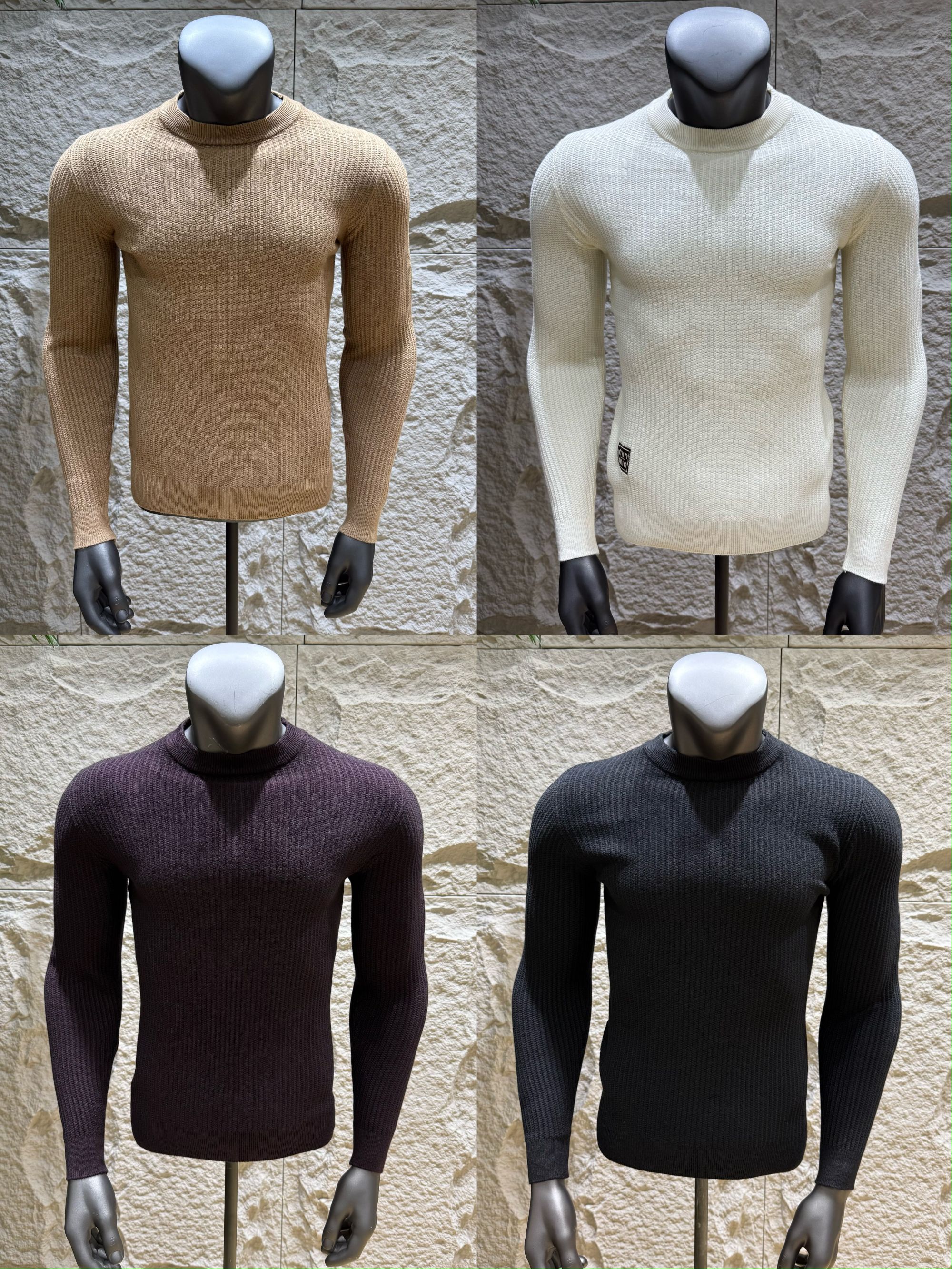 净版长袖合身型修身型针织半高领圆领针织衫毛衣男士时尚休闲秋冬