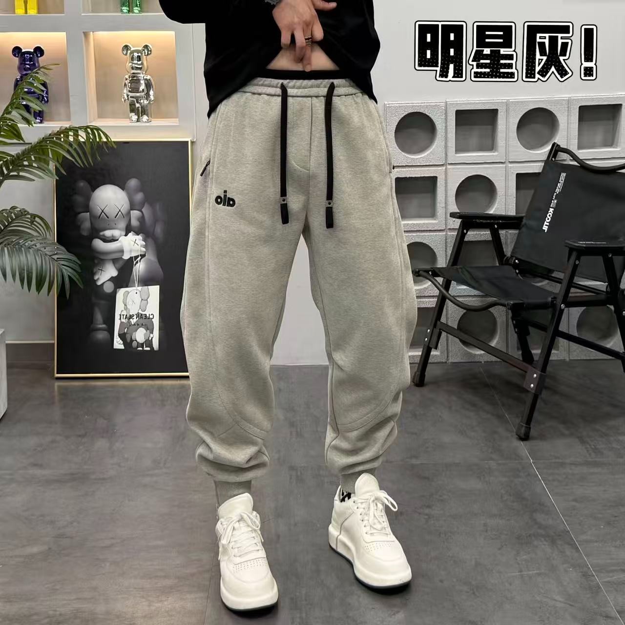 原版品质潮流时尚拼色腰拉链裤脚男士休闲裤加绒加厚卫裤25059