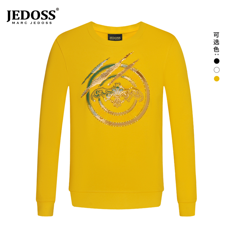 JEDOSS/爵迪斯男装秋冬通勤穿搭经典LOGO抓痕刺绣套头卫衣723