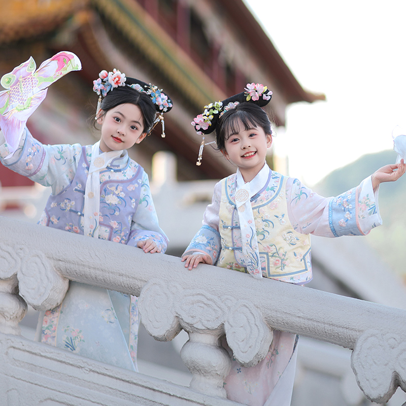 旗铂-相思意 春季格格装新款汉服两件套套装亲子装气质汉服女童