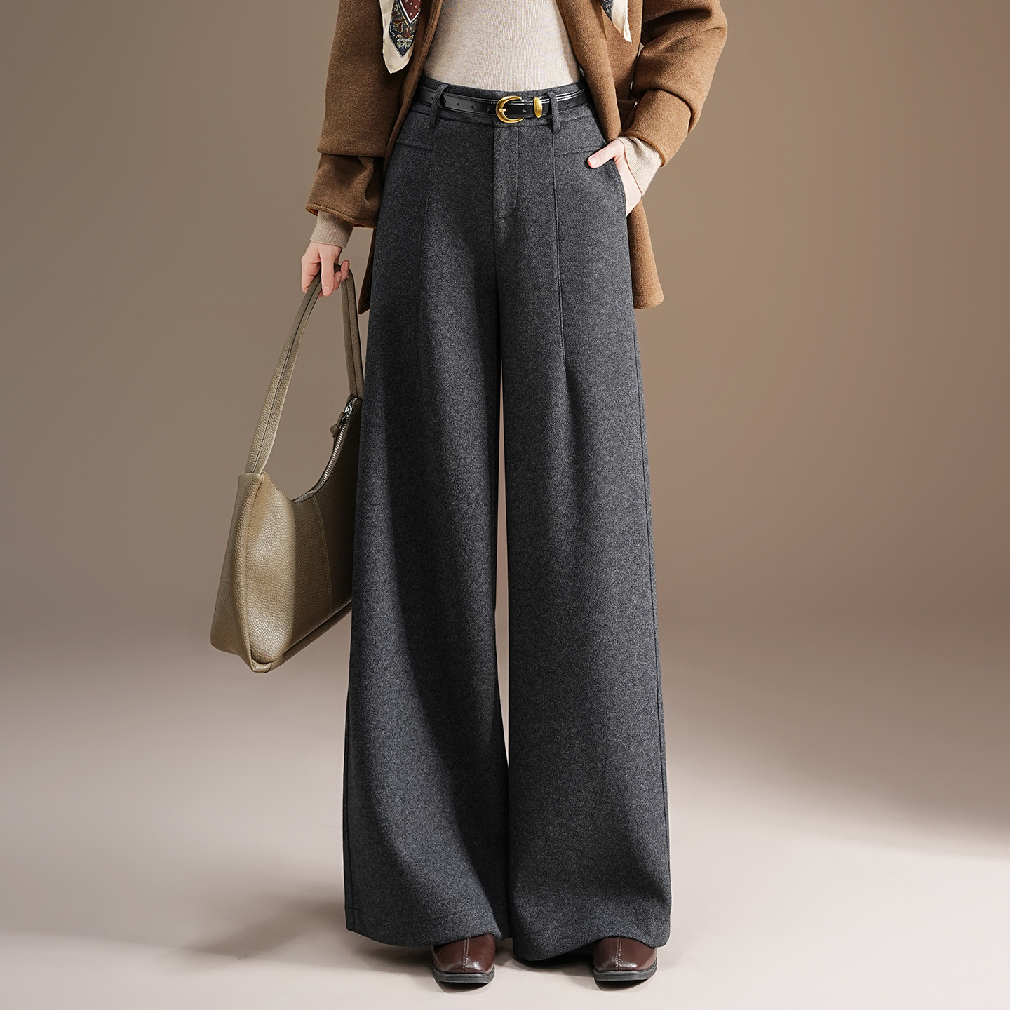 羊毛呢阔腿裤女秋冬新款加厚高腰宽松显瘦垂感休闲直筒拖地西装裤