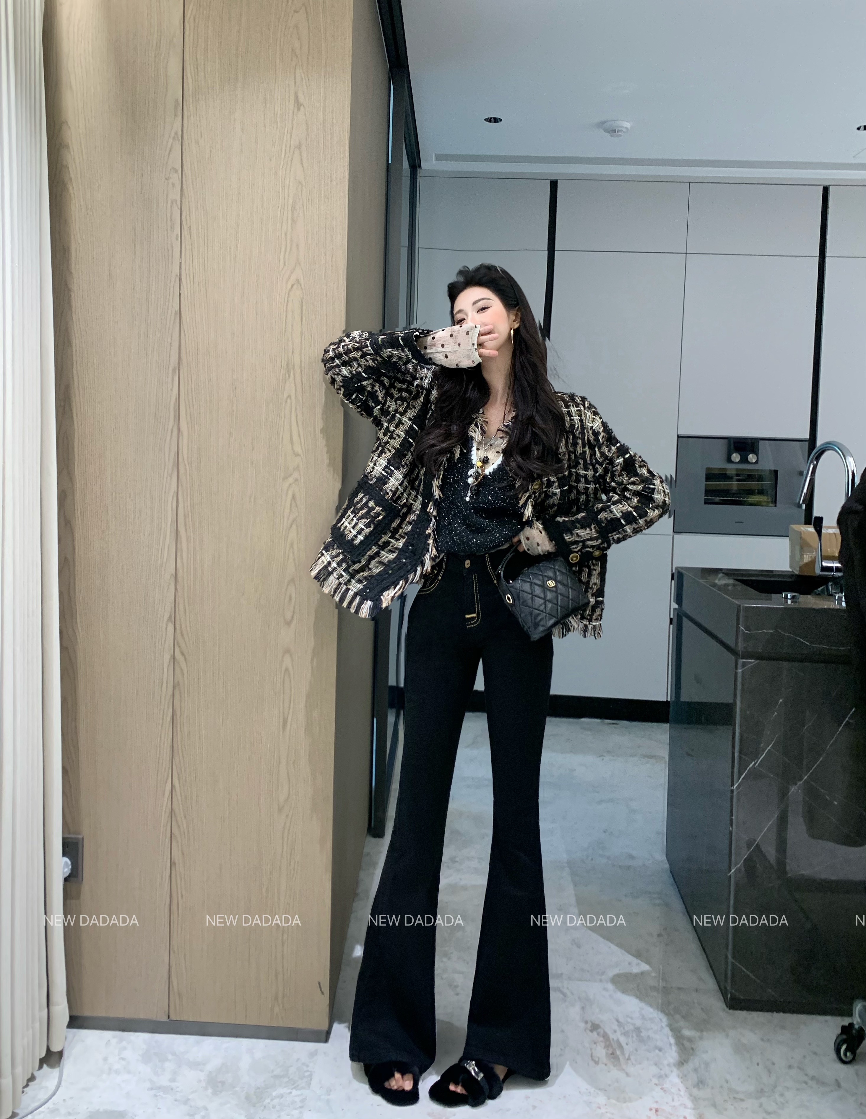 利达 NEW DADADA 微喇显瘦时尚休闲小个子设计感牛仔裤QDM2586