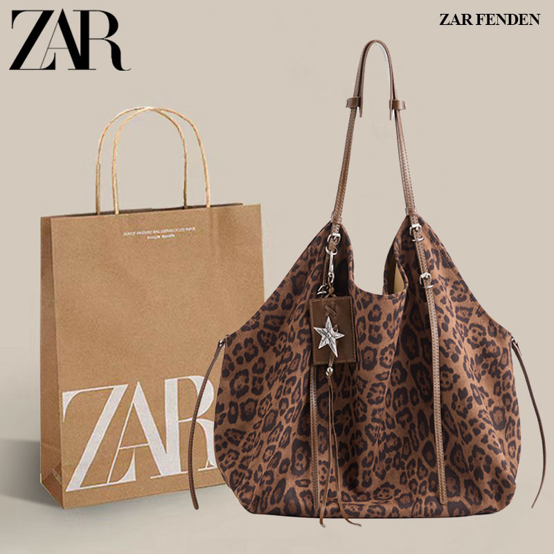 ZAR FENDEN慵懒松弛感复古豹纹包包女托特包通勤女包新款单肩大包