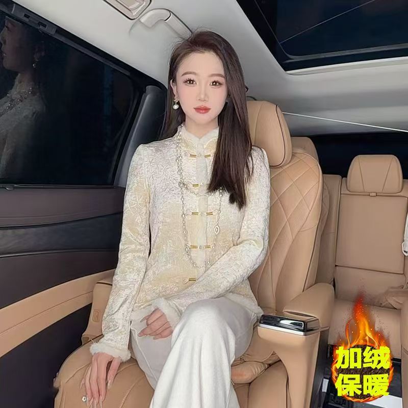 (小曼推荐）1638#新款时尚国风气质加绒上衣开衫