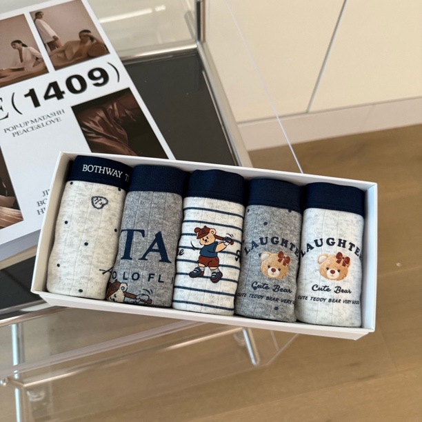 5条装中低腰90-120斤（8264）小熊舒适抑菌裆底纯棉英伦风女士内裤