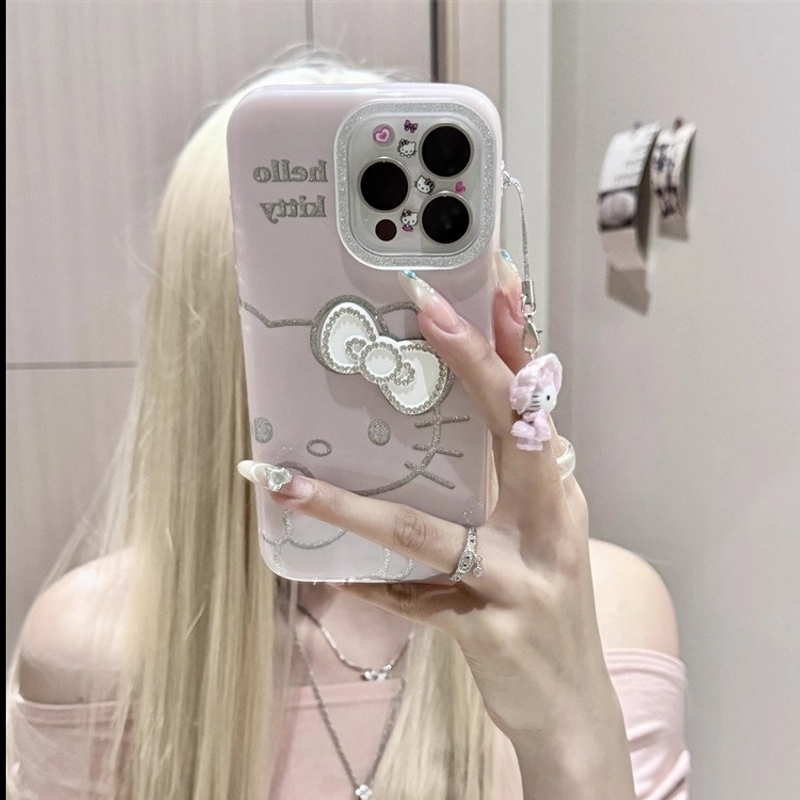 闪粉镜框KT立体蝴蝶结适用苹果16promax手机壳iPhone15promax新款