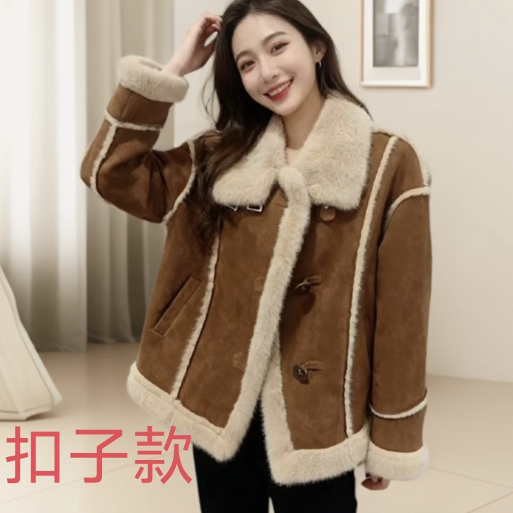 2025-16款皮毛一体时尚休闲气质百搭女士冬季短外套秋冬棉服