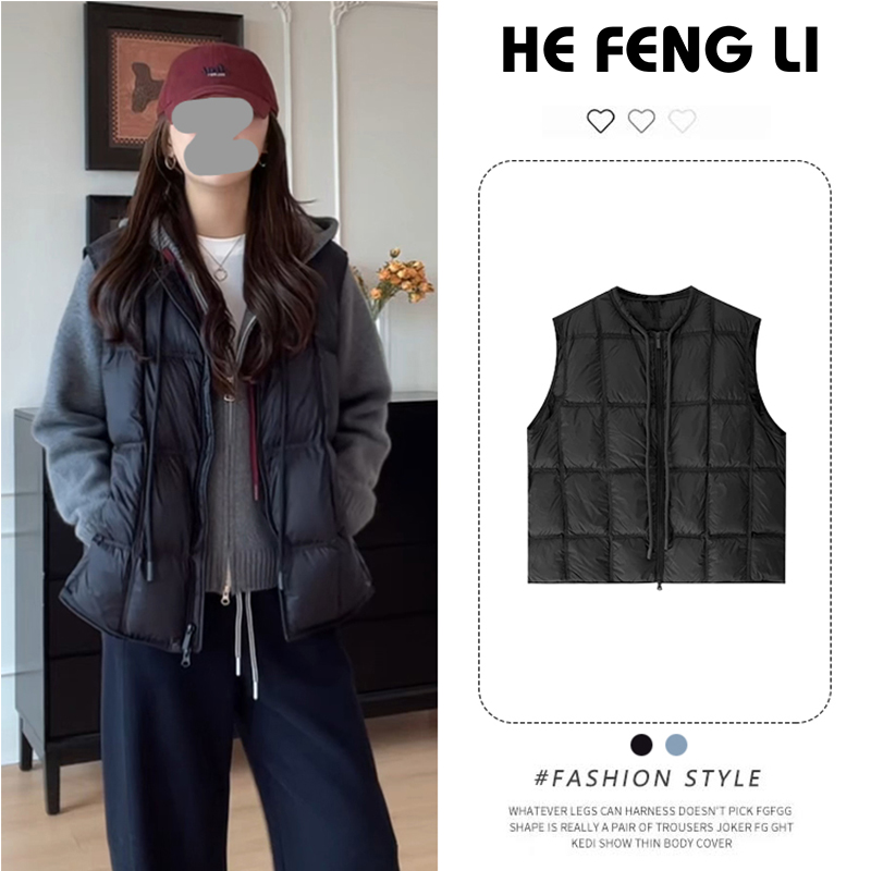 潮流纯色圆领抽绳设计感马甲女2025新款韩版宽松高级感显瘦衣服