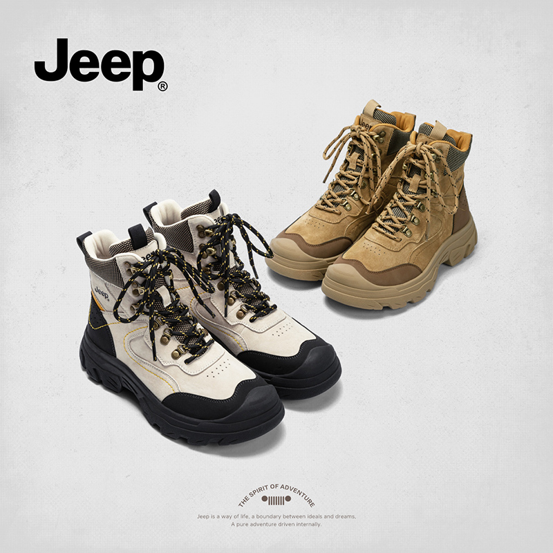 Jeep马丁靴女款2025新款秋季增高厚底徒步短靴英伦黑色户外登山靴