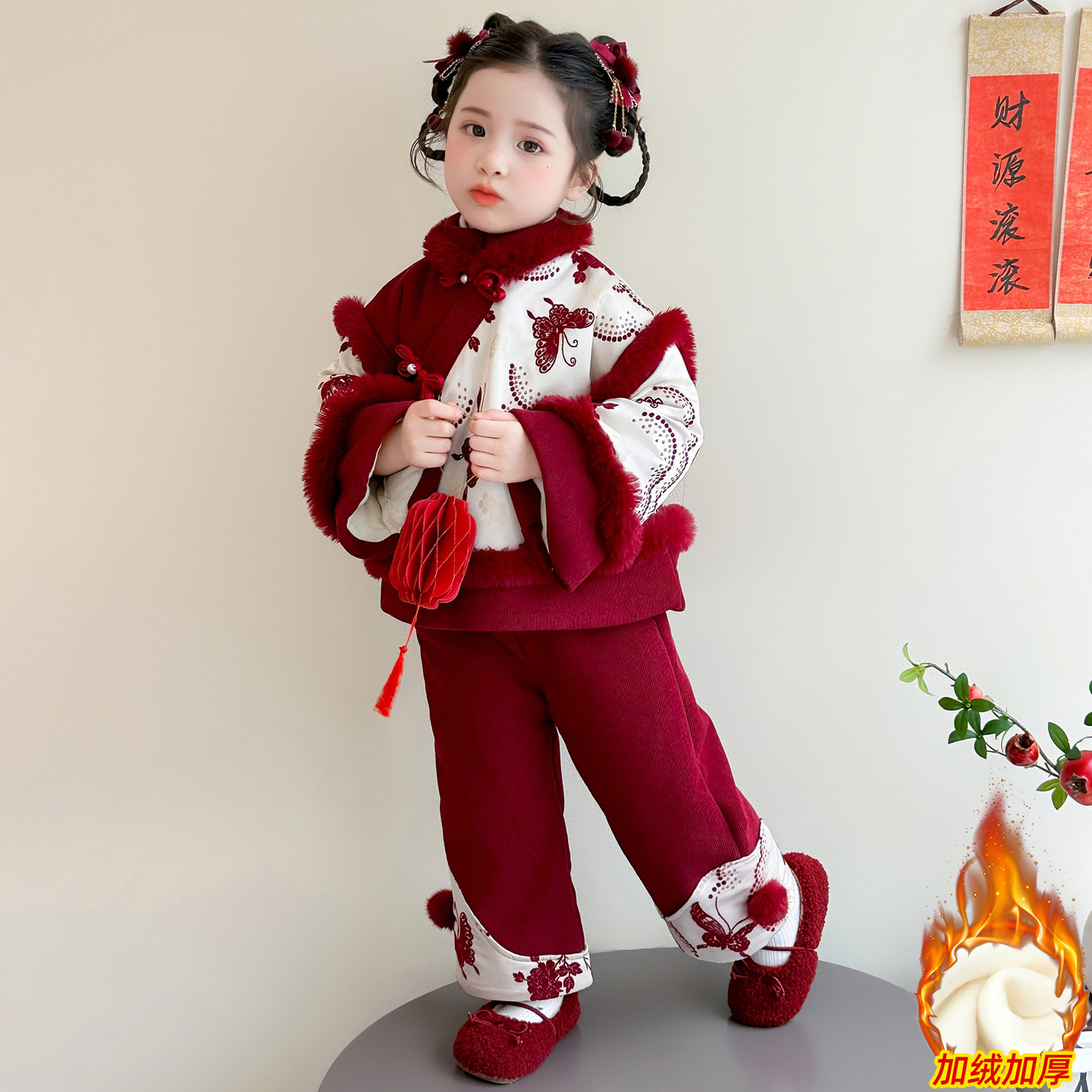 女童新中式汉服套装冬季宝宝加厚保暖儿童国风可爱洋气女宝拜年服