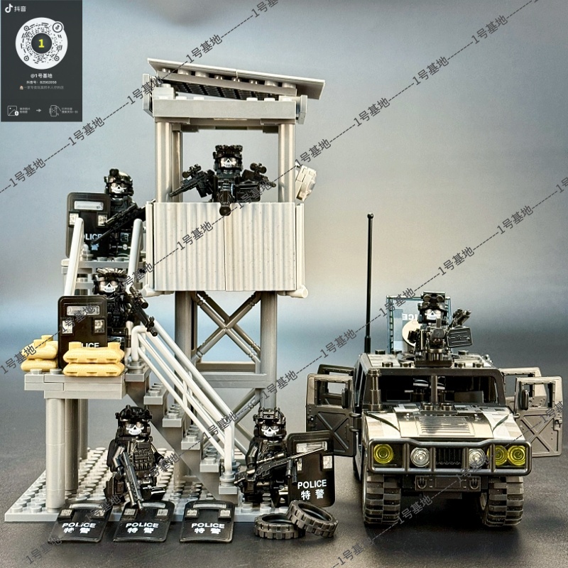 新款军事积木前哨基地特种兵特警人仔装甲车以上男孩益智拼装玩具