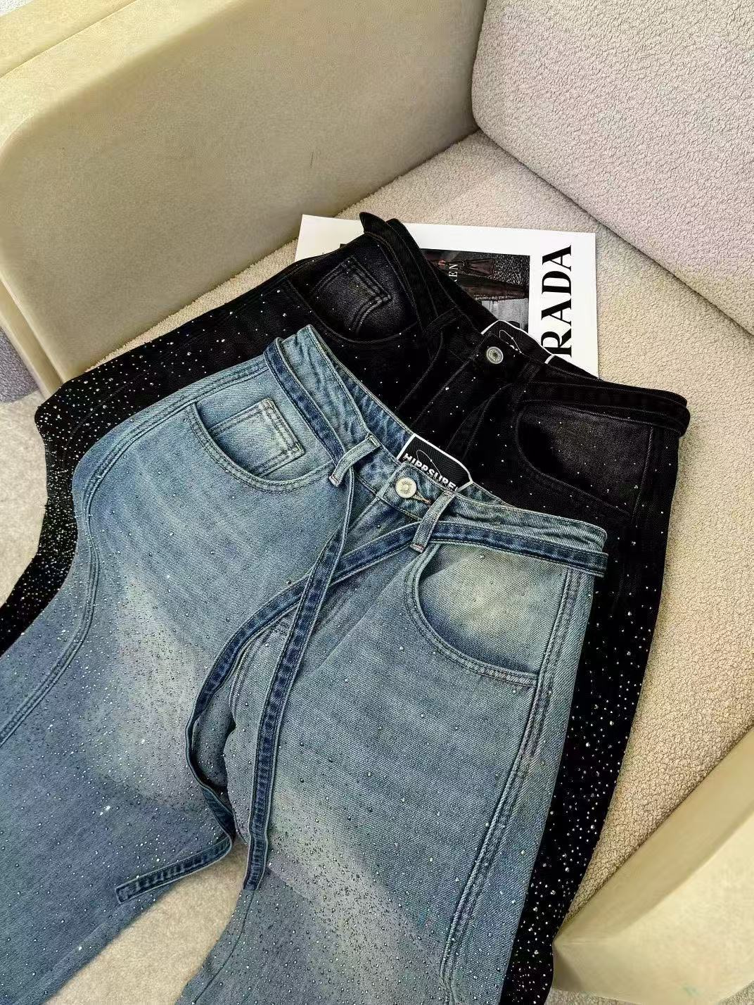 HIPPSUPER满天星加绒牛仔裤