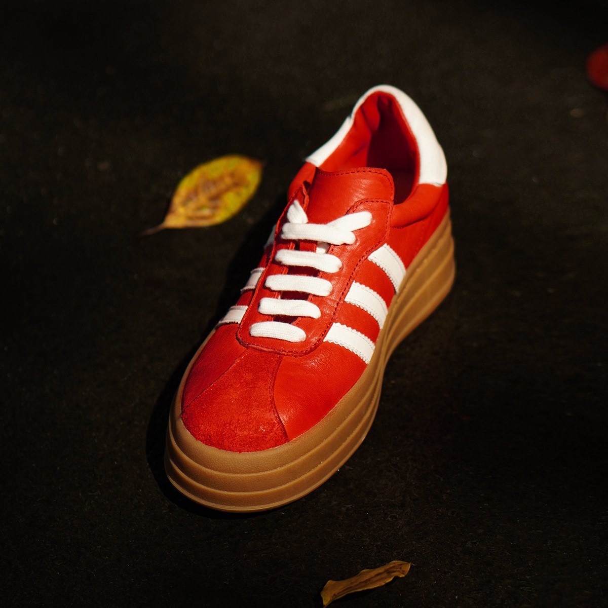 马皮复古厚底德训鞋秋冬时尚显高拼色三条杠休闲鞋真皮舒适阿甘鞋