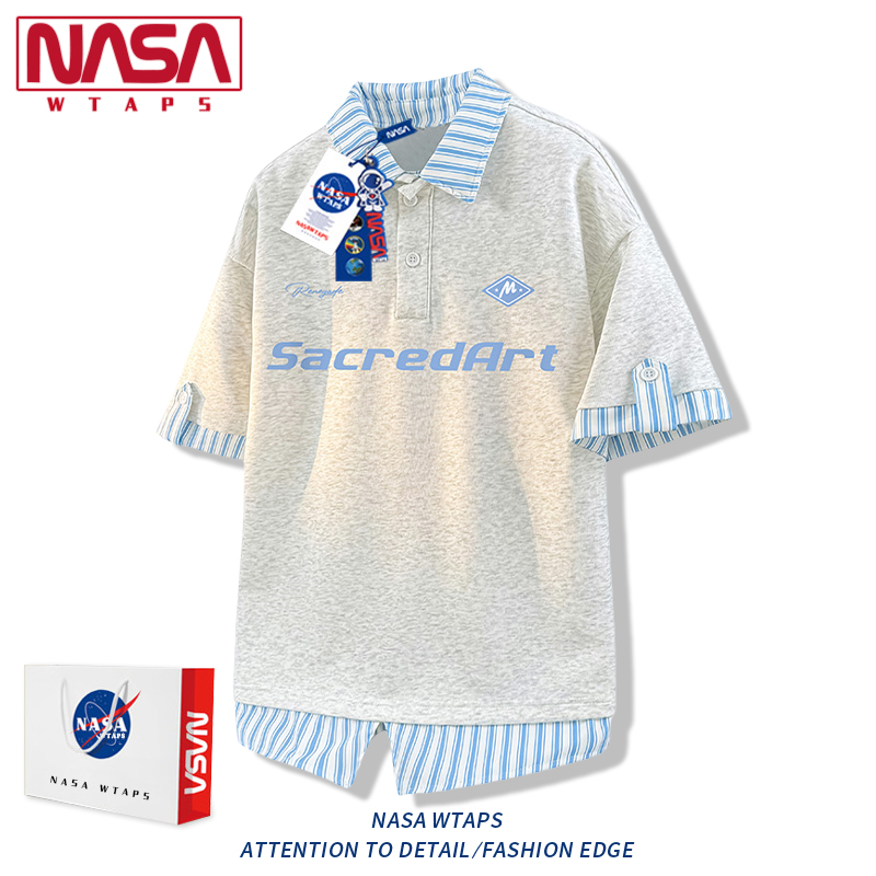 NASA WTAPS美式假两件短袖T恤男款夏季日系拼接宽松百搭休闲T恤潮