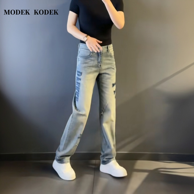 MODEK KODEK轻奢字母刺绣直筒宽松牛仔裤男士夏季高级感复古长裤