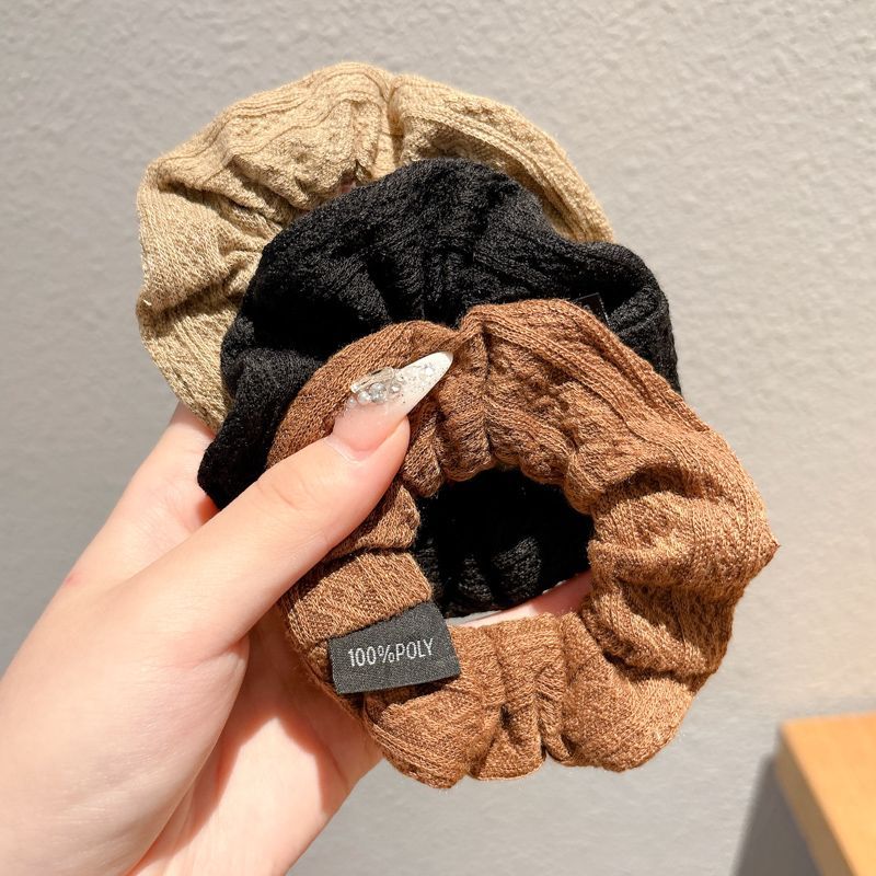 轻奢奶咖色大肠发圈布艺复古花纹女高马尾头花发绳皮套头绳发饰