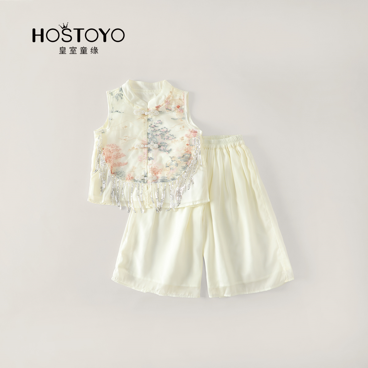 【皇室童缘】2025夏季新款刺绣盘扣山水画新中式套装17630580020