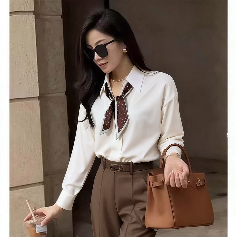 【两件套】【送腰带】衬衫上衣女春秋款高腰宽松阔腿长裤子套装D3717