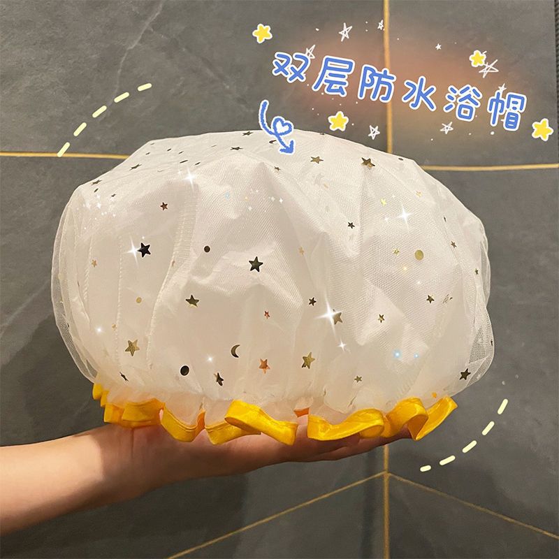 双层浴帽防水新款洗澡洗浴帽女化妆厨房油烟防尘头套成人加厚头罩