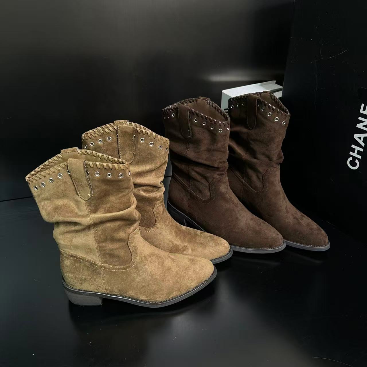 【琥珀流光】增高堆堆靴新款复古西部牛仔厚底短靴Z3613